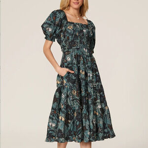 Ulla Johnson Blue Floral Tiered Midi Dress Size 2 Cottage Ruffle Designer $455